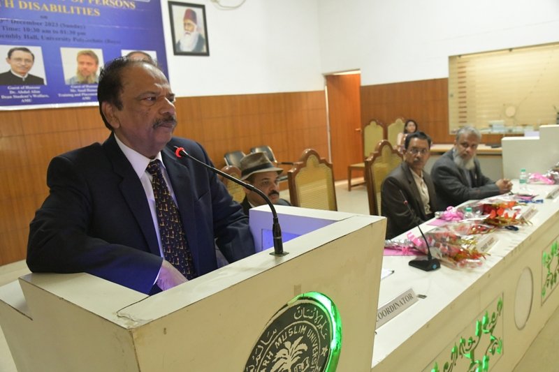 AMU VC Prof Mohd Gulrez addressing the programme on Disability Day